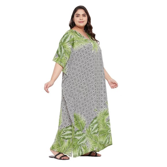 Gypsie Blu Leaf & Geometric Printed Plus Size Kaftan Dress Stylish Maxi Dresses - Picture 5 of 8